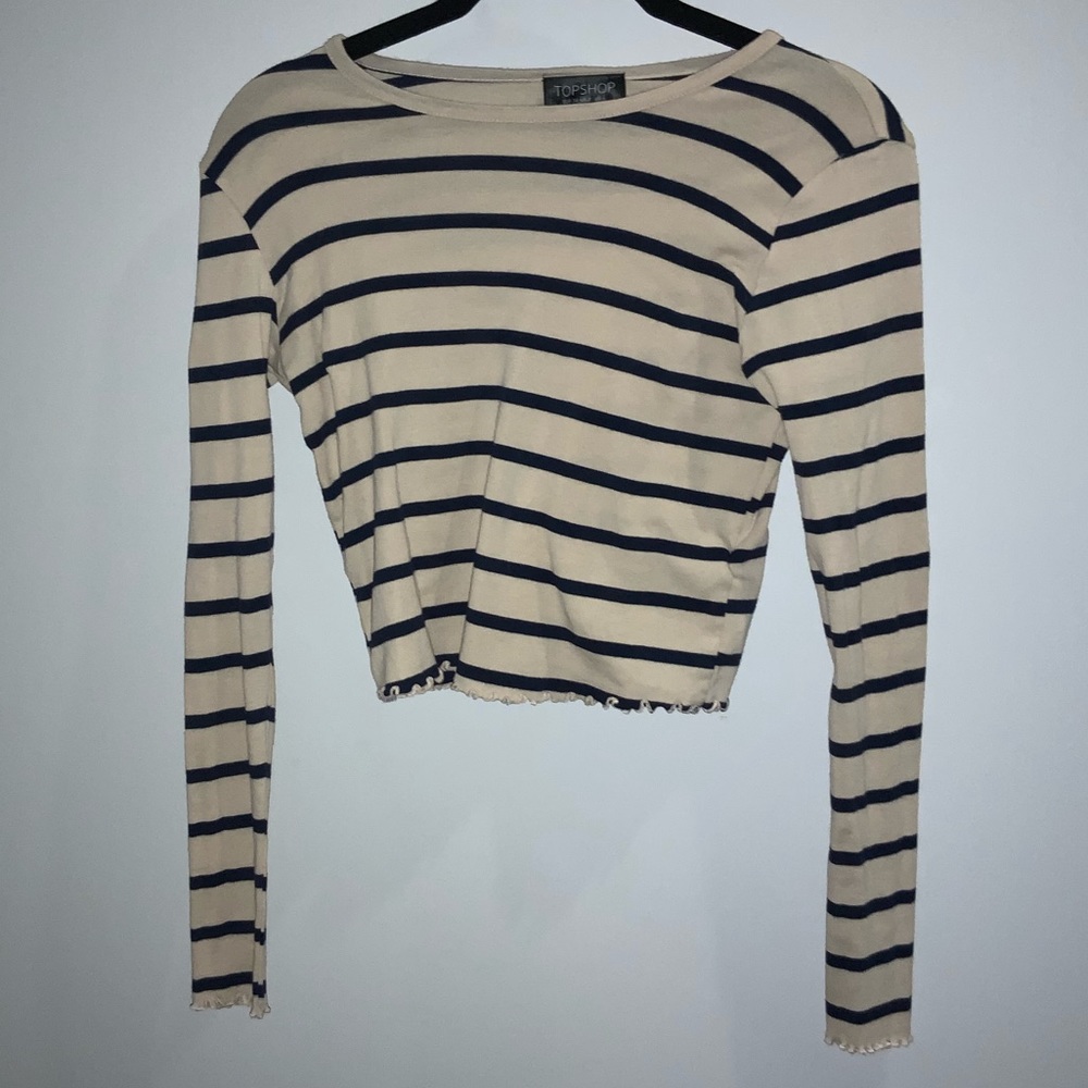 TAN STRIPED CROP LONG SLEEVE